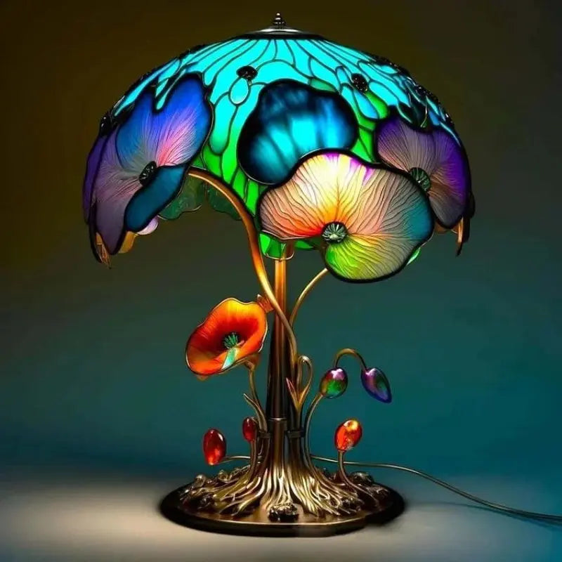 Tischlampe | Bunter Schirm | Warme Lichtwirkung | Glas