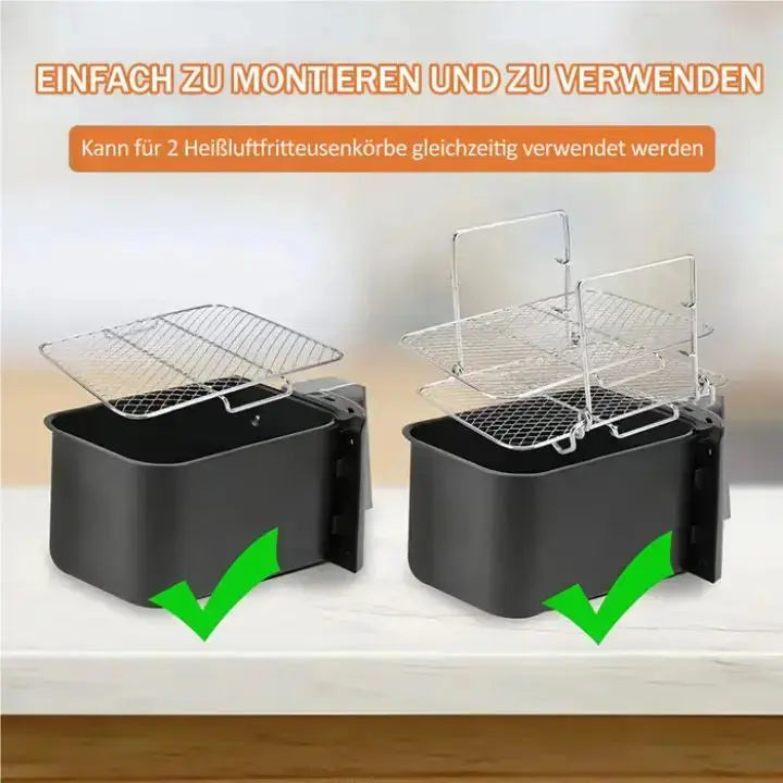 Heißluftfritteusen-Einsatz | Dreistufig | Gleichmäßige Wärmeverteilung | Metall