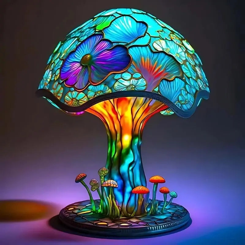 Tischlampe | Bunter Schirm | Warme Lichtwirkung | Glas