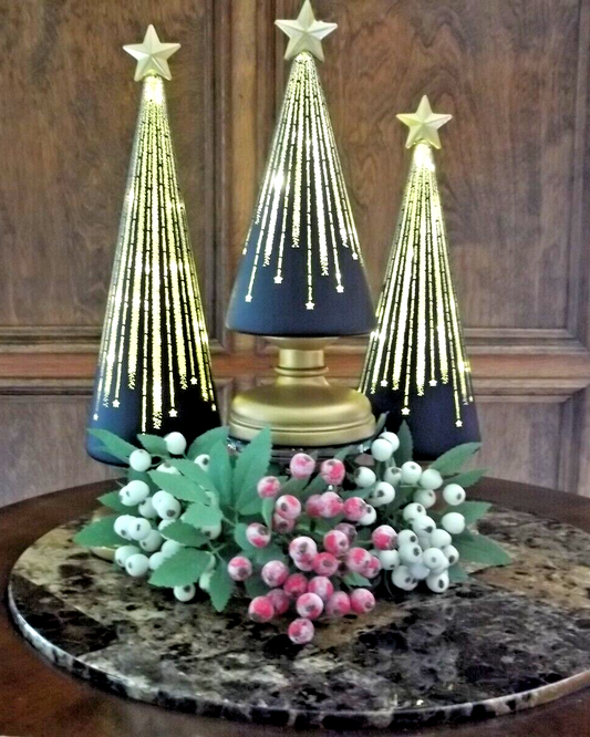 Weihnachtsbaum Tischdeko | 3er-Set mit warmweißem Licht