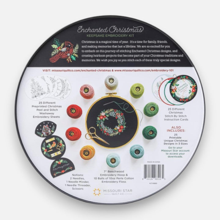 Enchanted Christmas Stickerei-Set – Hochwertiges Weihnachts-Stickset mit Garn, Vorlagen und Holzrahmen