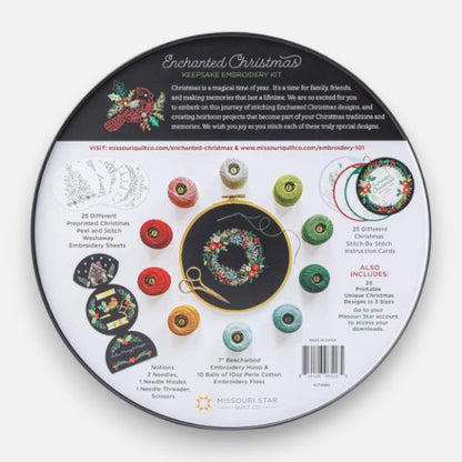 Enchanted Christmas Stickerei-Set – Hochwertiges Weihnachts-Stickset mit Garn, Vorlagen und Holzrahmen