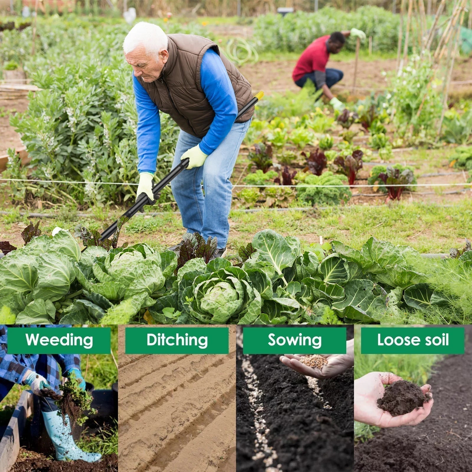 Ergonomische Gartenhacke mit langem Stiel