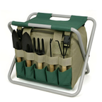Garten-Werkzeug-Set mit Klapphocker – 7 Edelstahl-Geräte, ergonomisch