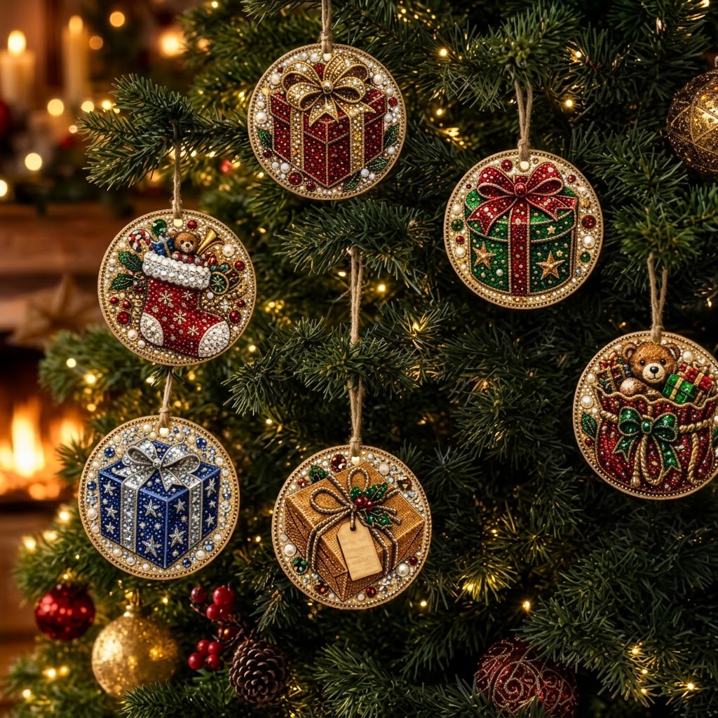 Diamond Painting Weihnachtsanhänger Set – 6-teilig