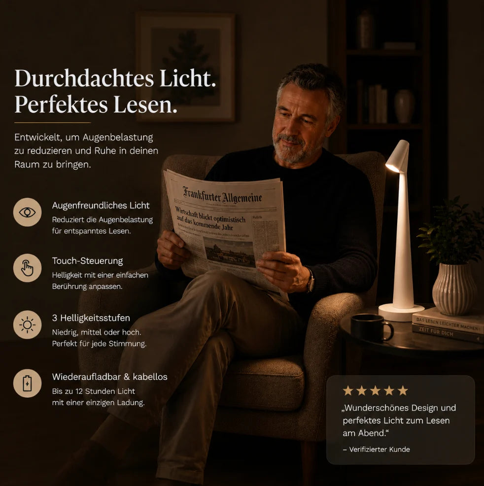 Akku-Tischlampe aus Aluminium, kabellos mit 3-stufigem Touch-Dimmer und USB-Aufladung