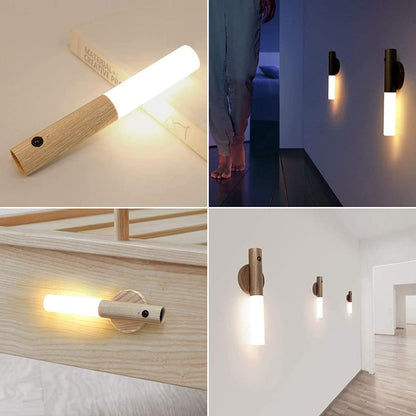 Kabellose Wandlampe | Warmes Licht mit Holzdesign & Sensorfunktion