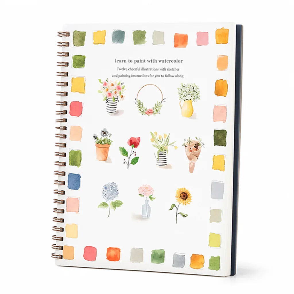 Aquarell-Malbuch für Anfänger mit 12 Motiven, Schritt-für-Schritt-Anleitungen, 120 lb Recyclingpapier