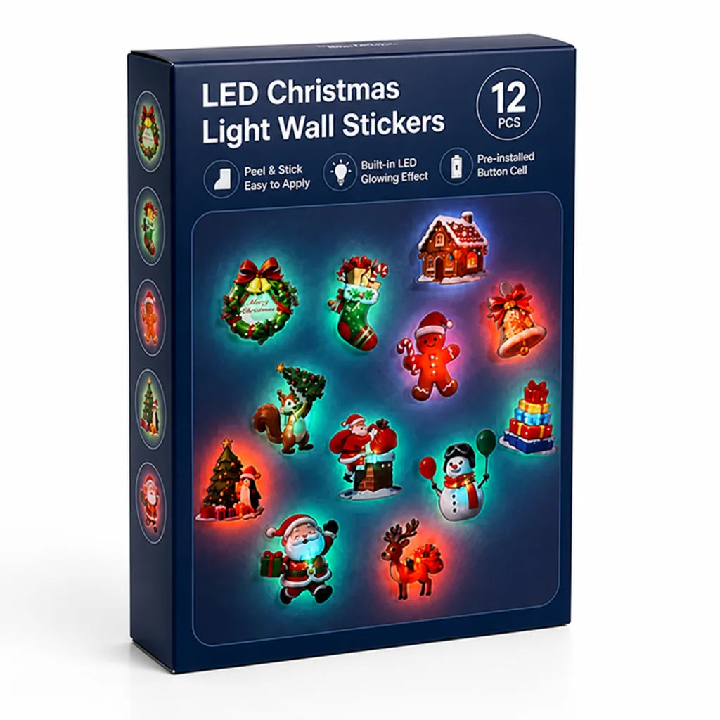 Weihnachts-Wandsticker mit integrierten LEDs, ablösbar, 12er-Set aus PVC, für Innenräume