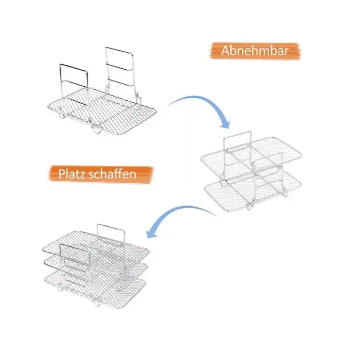 Heißluftfritteusen-Einsatz | Dreistufig | Gleichmäßige Wärmeverteilung | Metall