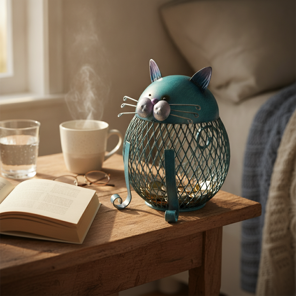 Katzen-Spardose aus Eisen mit Gitterkörper — founder_testimonial.right_image
