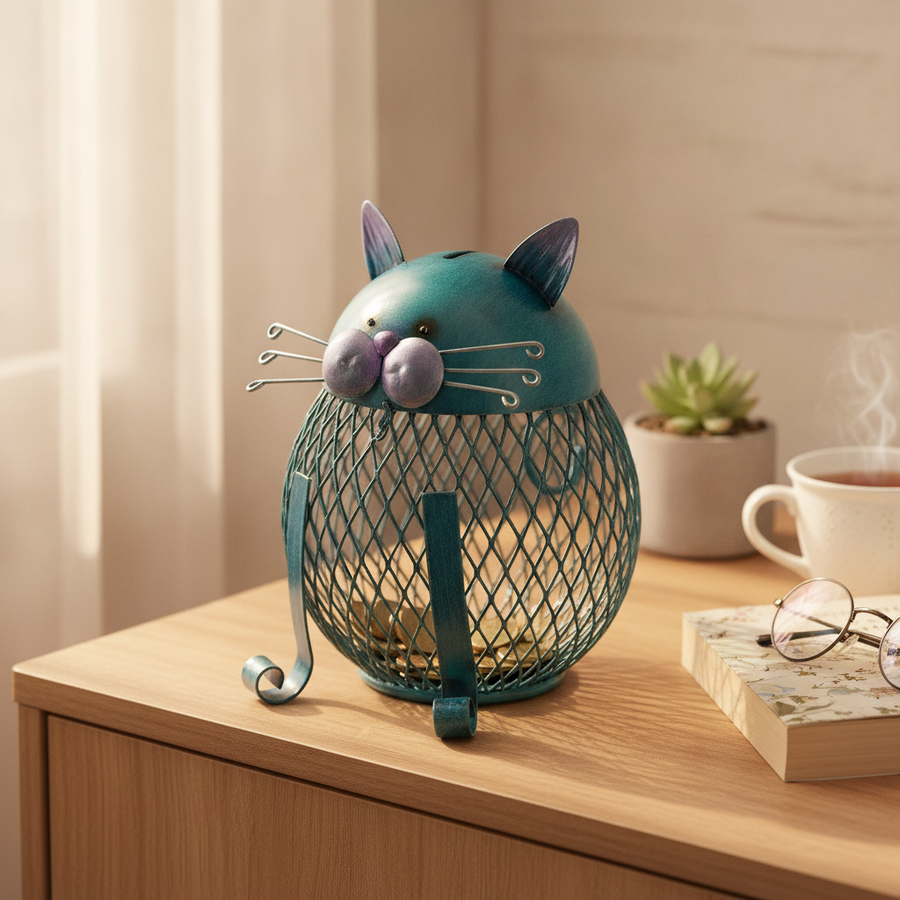 Katzen-Spardose aus Eisen mit Gitterkörper — product_feature_cards.image_1