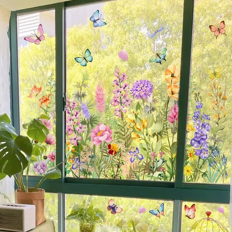 Fensteraufkleber Blumen & Schmetterlinge – Wildblumen-Motiv