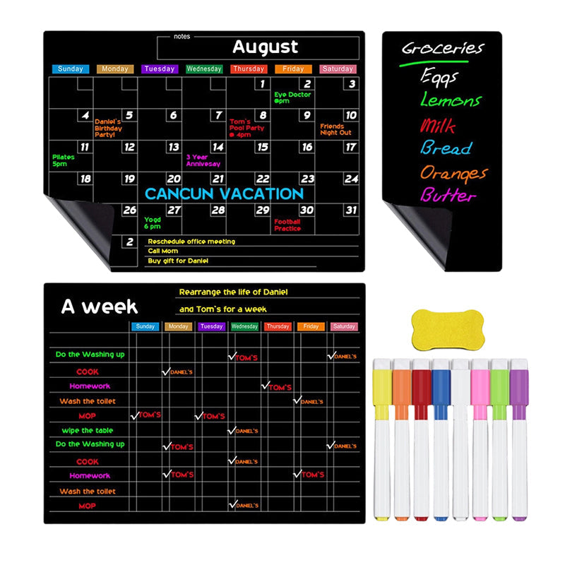 Magnetisches Kalender-Set für Kühlschrank – 3 Boards mit Markern