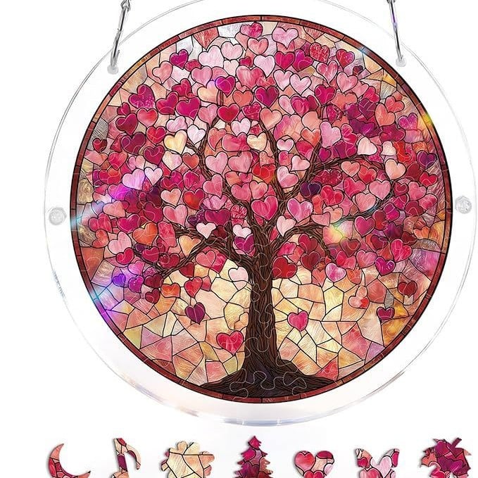 Acryl Puzzle-Fensterbild mit Lebensbaum-Motiv