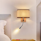 Wandleuchte mit LED-Leselicht und Stoffschirm