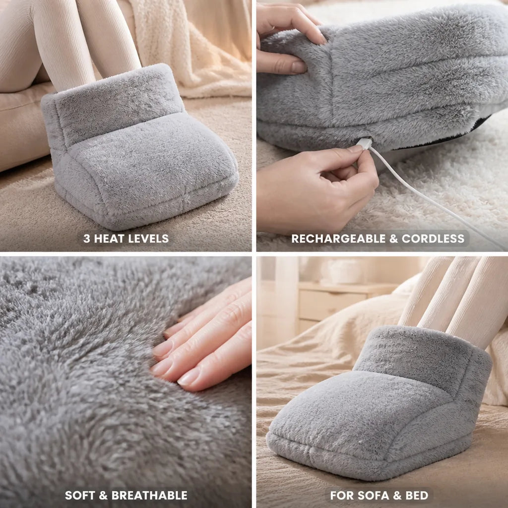 Fußwärmer kabellos, wiederaufladbar mit 3 Wärmestufen, für Sofa und Bett, aus weichem Gewebe