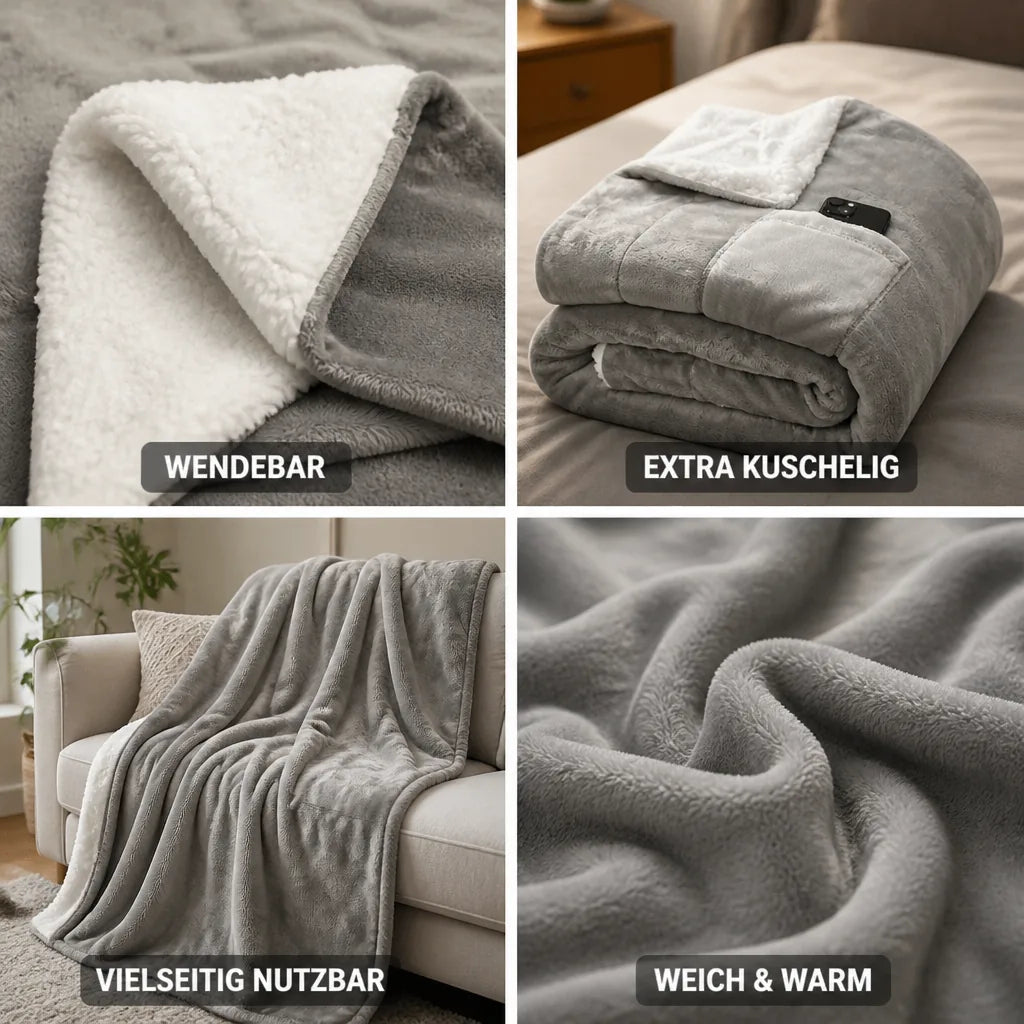 Wendbare Kuscheldecke aus Plüsch und Flanell, 150 x 200 cm
