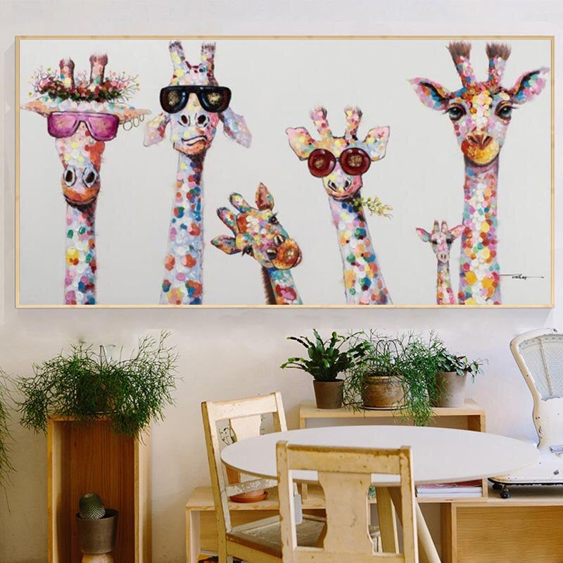 Wandbild Giraffen mit Sonnenbrille – Farbenfrohes Leinwanddruck
