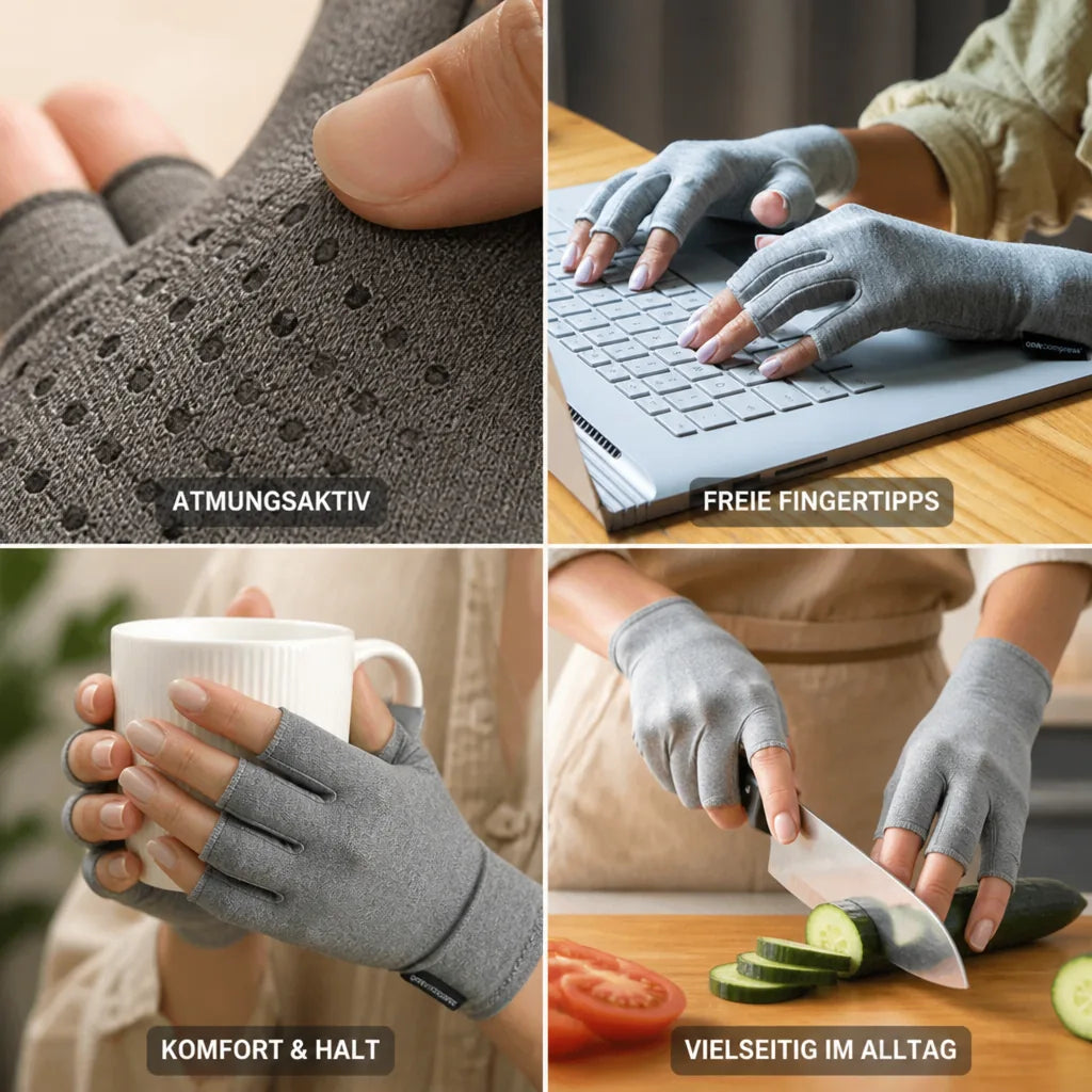 Kompressionshandschuhe mit offenen Fingerspitzen, atmungsaktiv für Alltag und Arbeit