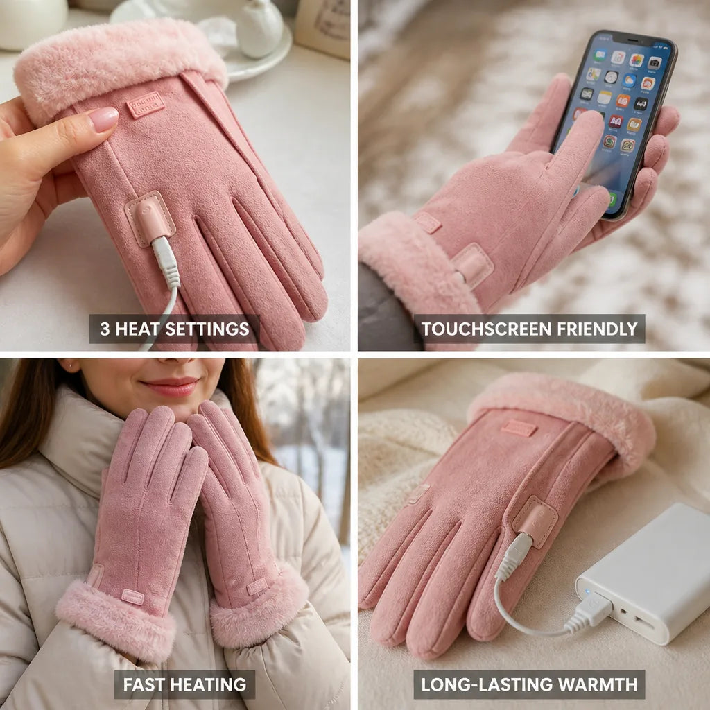 Beheizbare Handschuhe mit Touchscreen-Finger, 3 Heizstufen, 5000 mAh Akku
