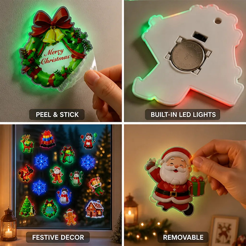 Weihnachts-Wandsticker mit integrierten LEDs, ablösbar, 12er-Set aus PVC, für Innenräume