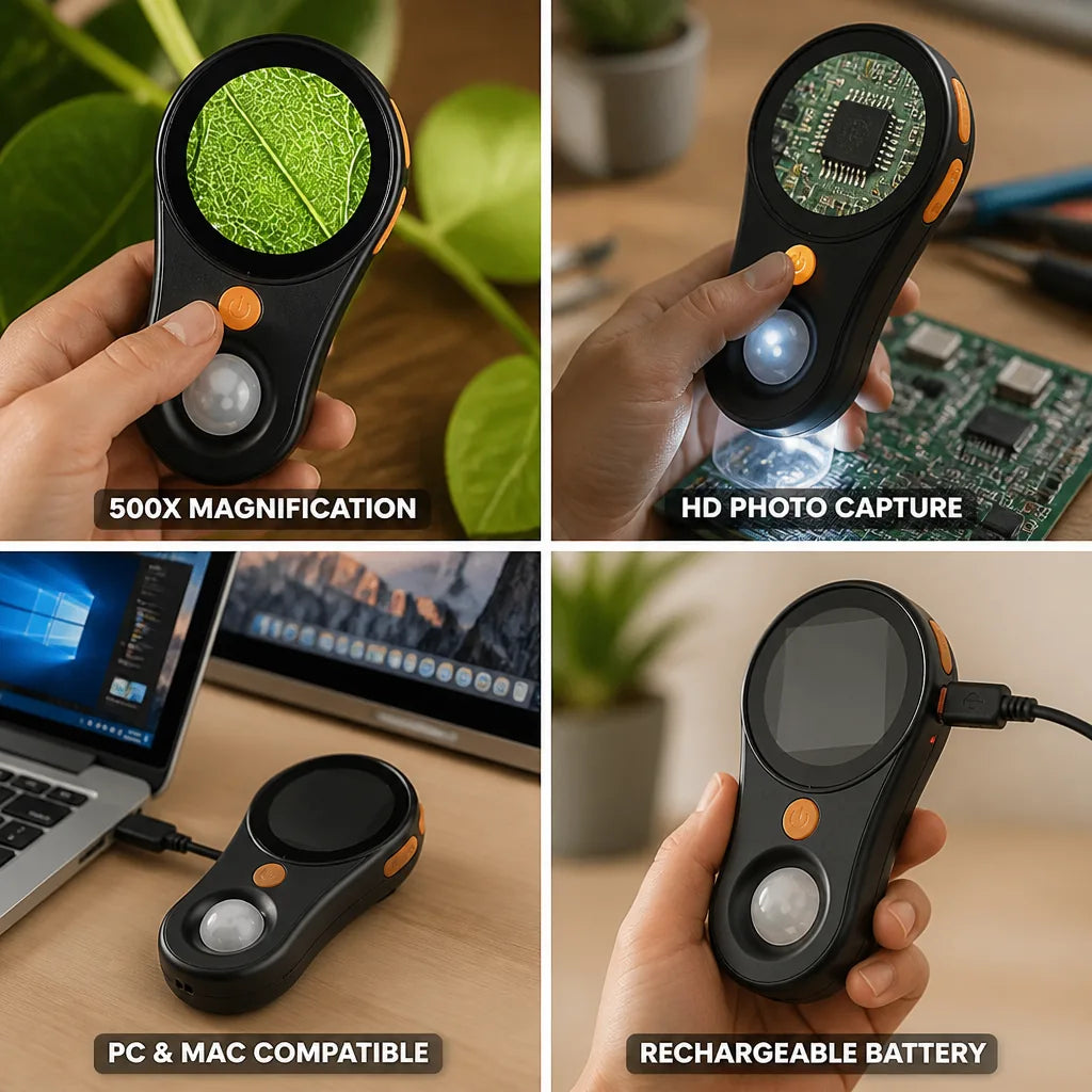 Digitales Handmikroskop mit 500-facher Vergrößerung, 2-Zoll-LCD und 2-MP-Fotofunktion