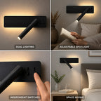 LED-Lesewandleuchte mit schwenkbarem Spot und Ambientelicht, Metall, 2 Schalter