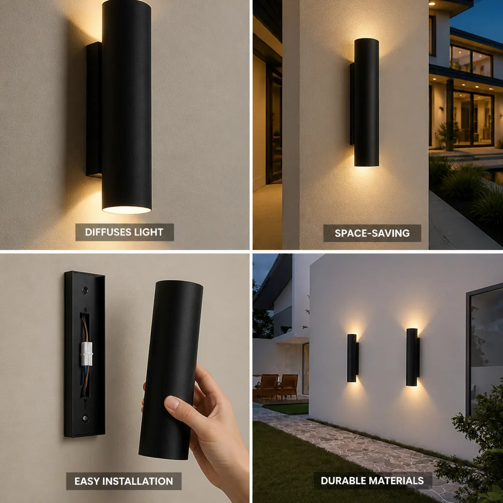 LED-Wandleuchte, zylindrisch mit diffusem Licht, Metall und Acryl