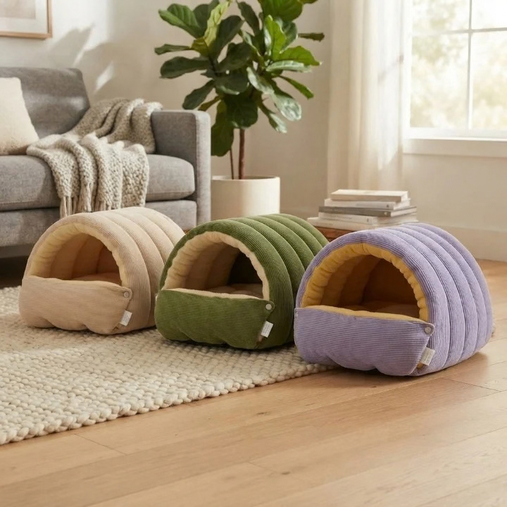 Kuschelhöhle Cord mit Plüschfutter für Katzen und Hunde