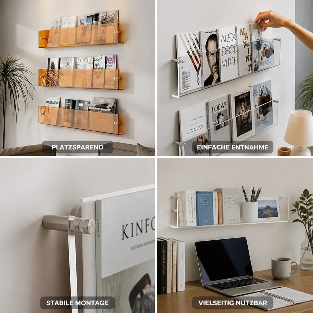 Wandregal für Bücher, Zeitschriften und Schallplatten, wandmontierbar