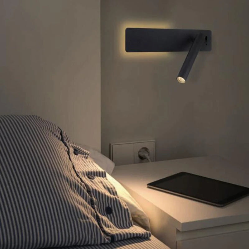 LED-Lesewandleuchte mit schwenkbarem Spot und Ambientelicht, Metall, 2 Schalter