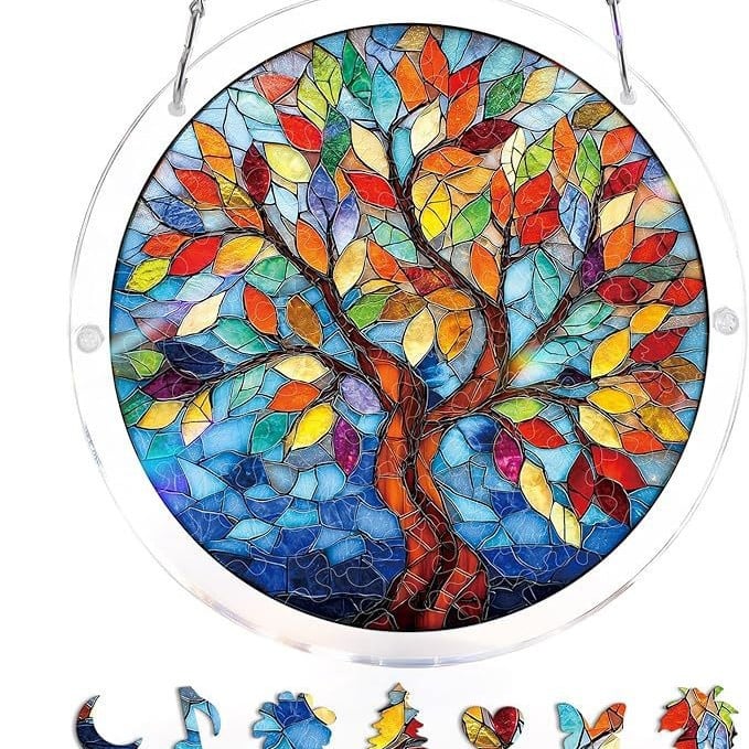 Acryl Puzzle-Fensterbild mit Lebensbaum-Motiv