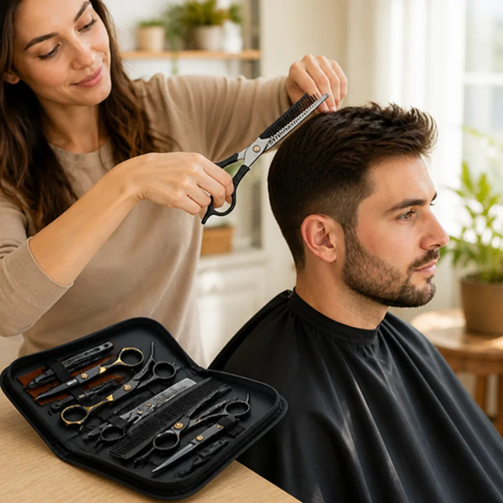 Effilier- und Texturierscheren-Set zum Stufenschneiden, Edelstahl, ergonomisch