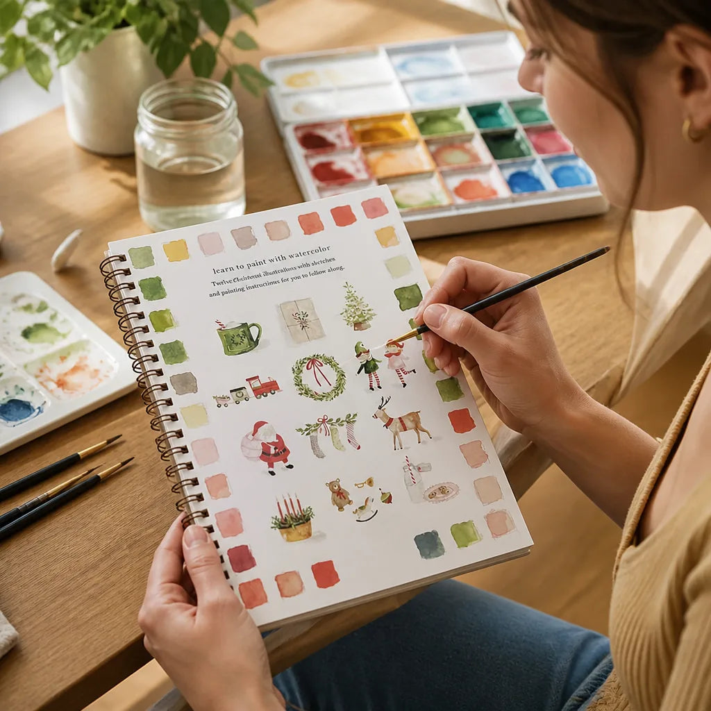 Aquarell-Malbuch für Anfänger mit 12 Motiven, Schritt-für-Schritt-Anleitungen, 120 lb Recyclingpapier