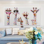 Wandbild Giraffen mit Sonnenbrille – Farbenfrohes Leinwanddruck