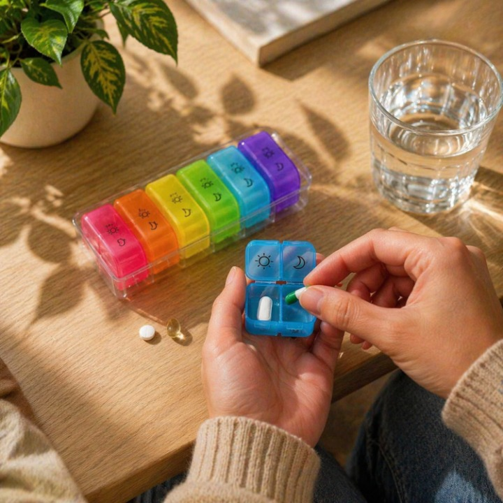 Wochen-Pillendose mit 7 Tagesboxen und 2 Fächern