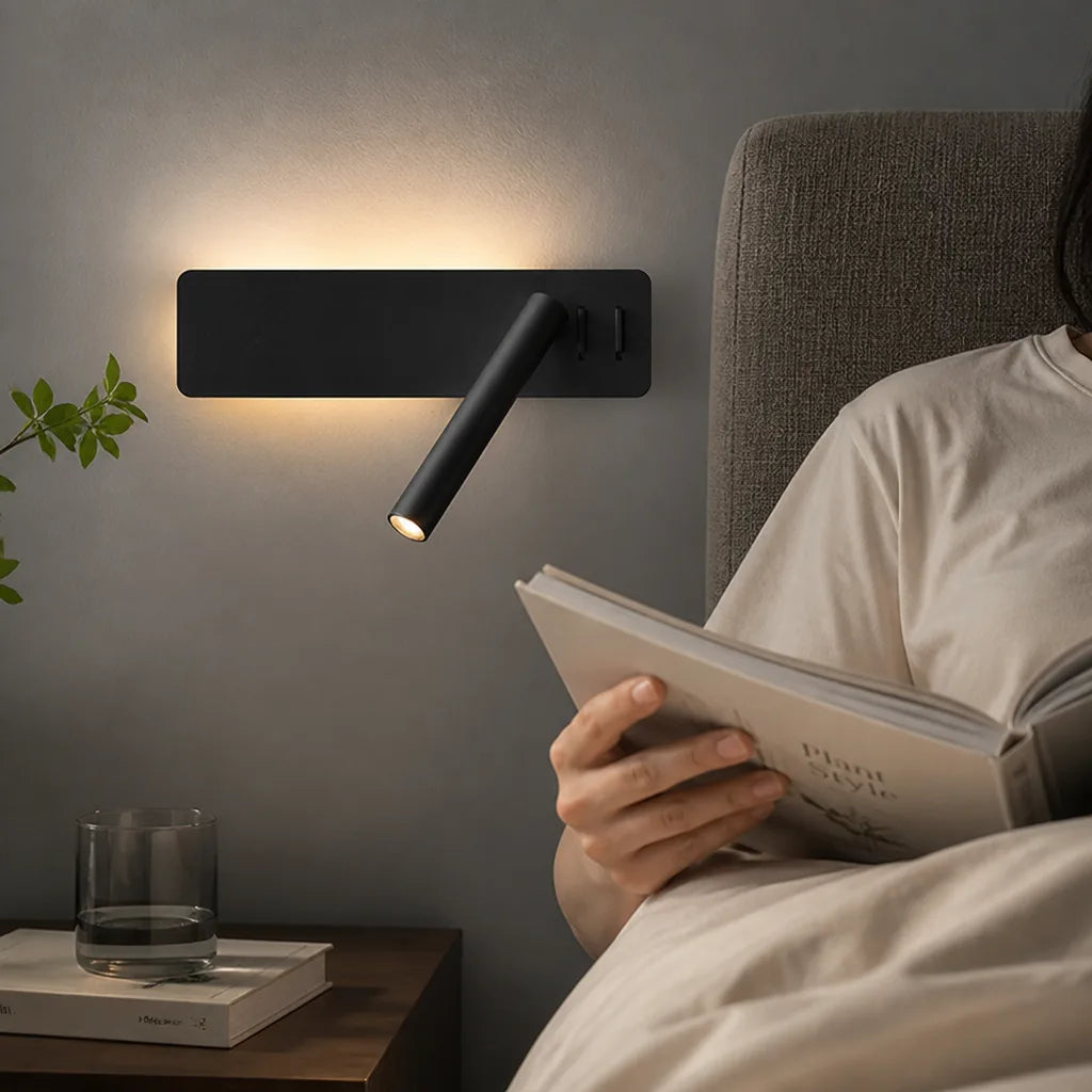 LED-Lesewandleuchte mit schwenkbarem Spot und Ambientelicht, Metall, 2 Schalter