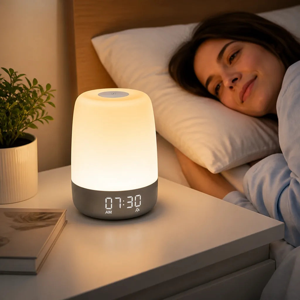 Lichtwecker mit Sonnenaufgangssimulation, dimmbares Nachtlicht und digitale Zeitanzeige