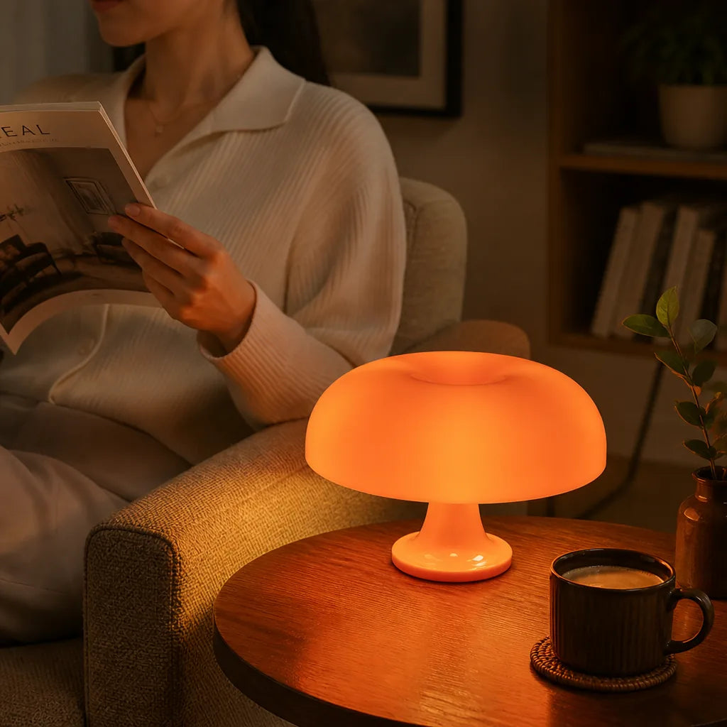 Pilz-Tischleuchte, dimmbar mit drei Lichtfarben, USB, Retro-Design