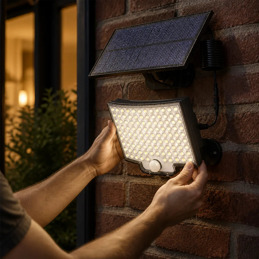 Solarleuchte mit Bewegungsmelder für außen, 106 LEDs, IP65, kabellose Montage