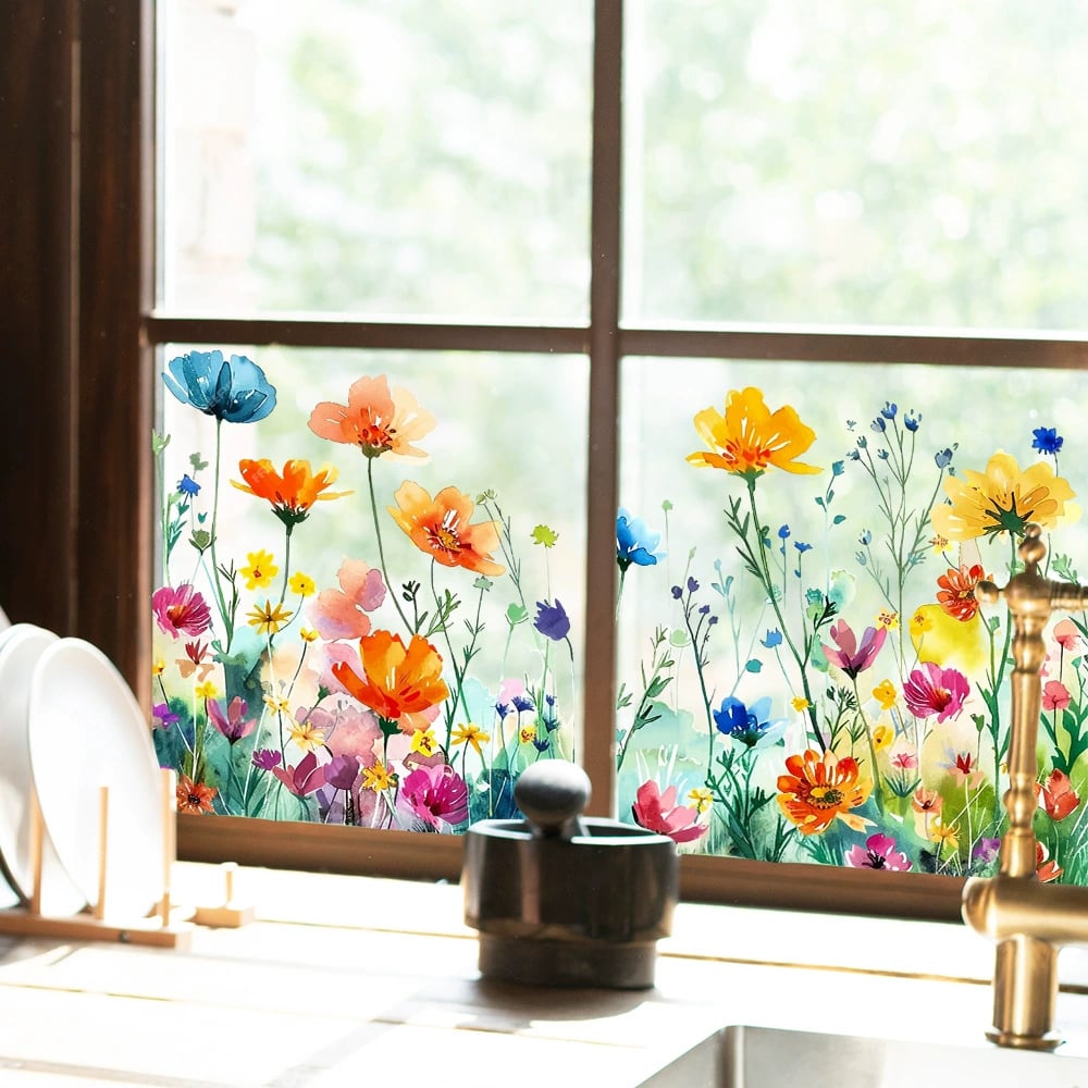 Fensteraufkleber Blumen & Schmetterlinge – Wildblumen-Motiv