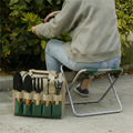 Garten-Werkzeug-Set mit Klapphocker – 7 Edelstahl-Geräte, ergonomisch