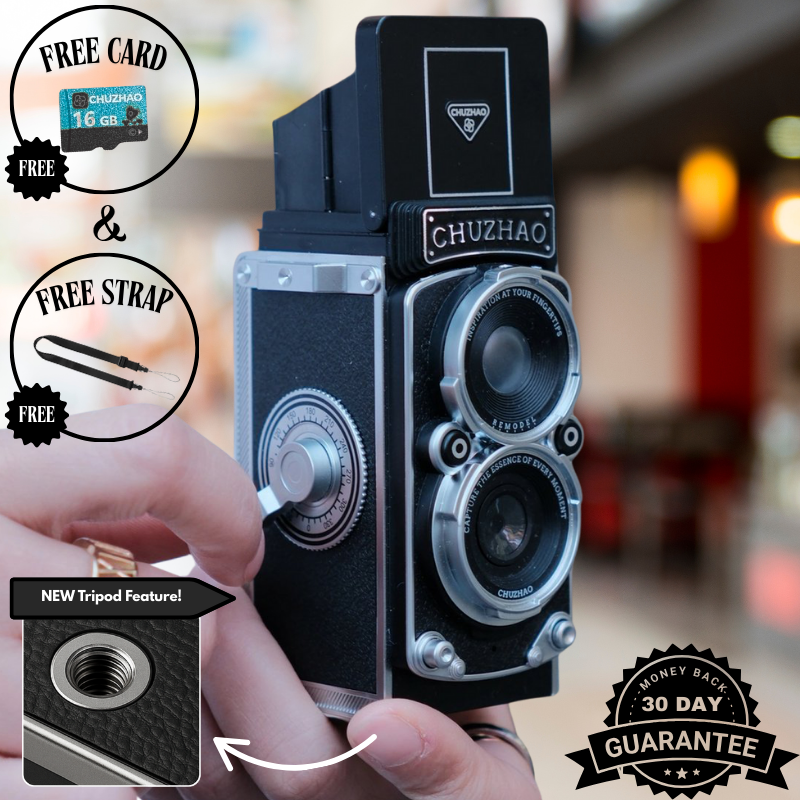 Digitalkamera im Vintage-TLR-Design mit 10 Objektiven