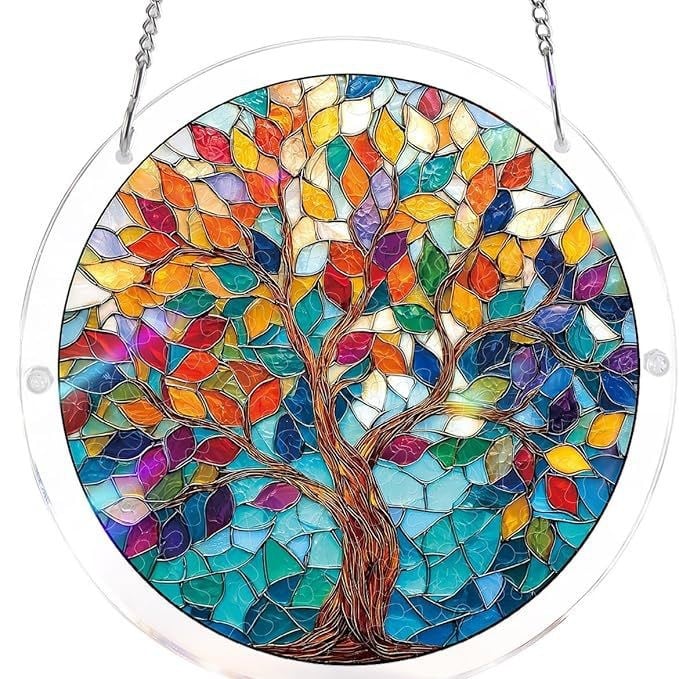 Acryl Puzzle-Fensterbild mit Lebensbaum-Motiv