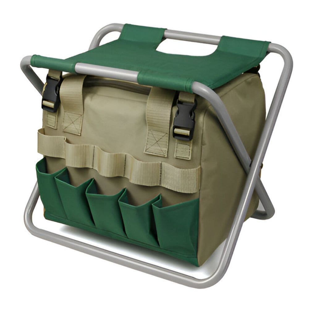 Garten-Werkzeug-Set mit Klapphocker – 7 Edelstahl-Geräte, ergonomisch