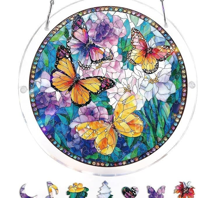 Acryl Puzzle-Fensterbild mit Lebensbaum-Motiv