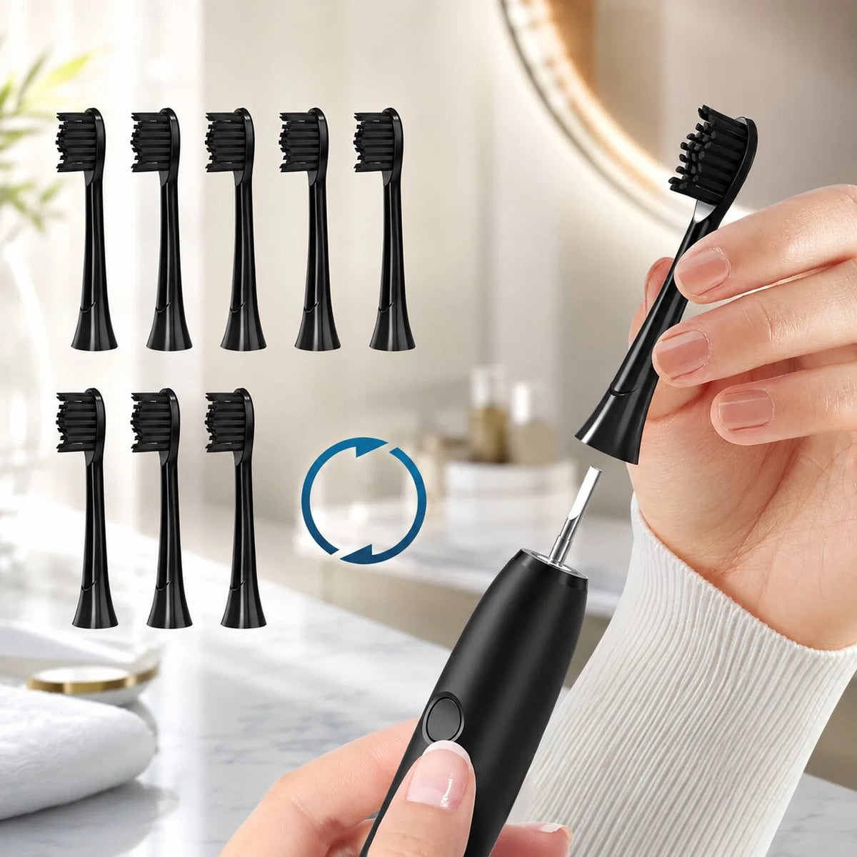 Elektrische Schallzahnbürste mit 5 Putzmodi, USB-aufladbar, 8 Ersatzbürstenköpfe