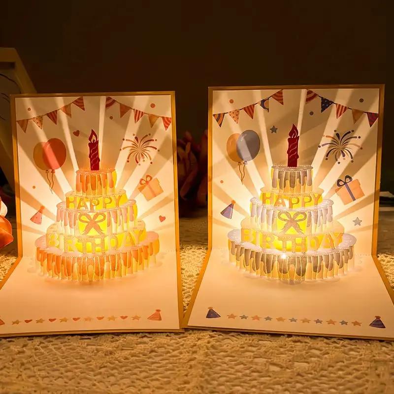 3D Pop-up Geburtstagskarte – handgemachte Grußkarte mit LED-Licht und Musik