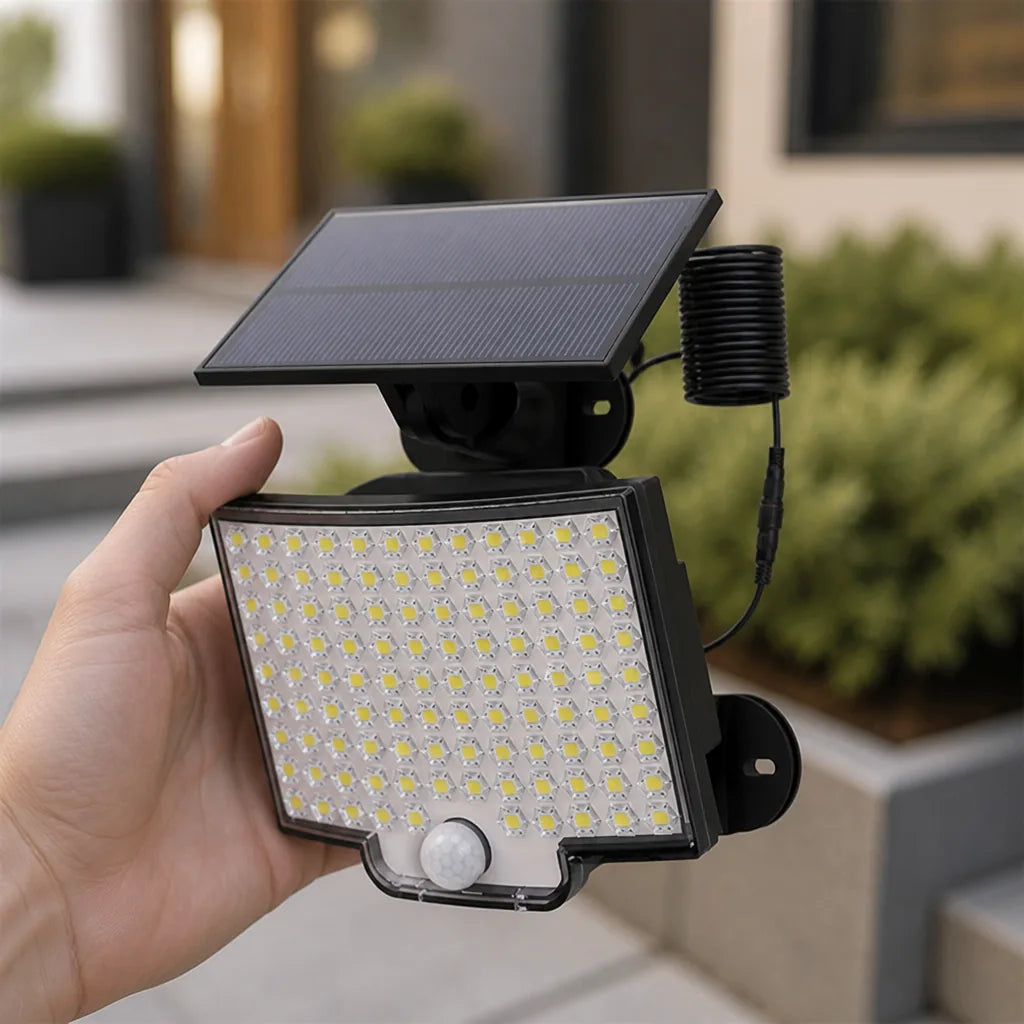 Solarleuchte mit Bewegungsmelder für außen, 106 LEDs, IP65, kabellose Montage